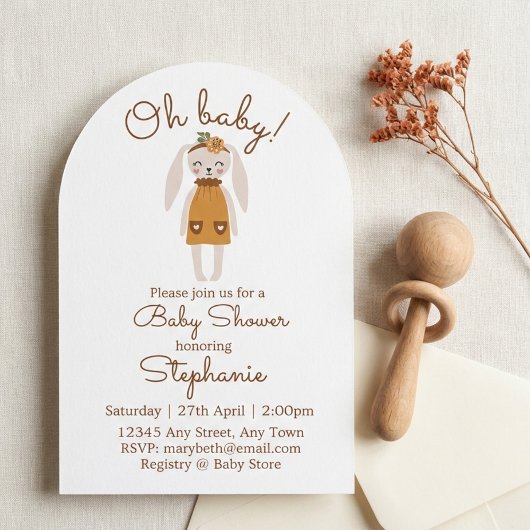 Whimsical Wildflower Bunny Baby Shower Invite Kaart