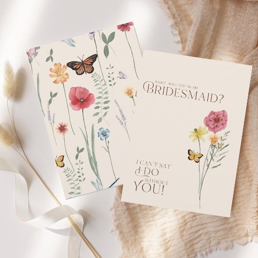 Whimsical Wildflower Butterfly Bridesmaid Voorstel Kaart