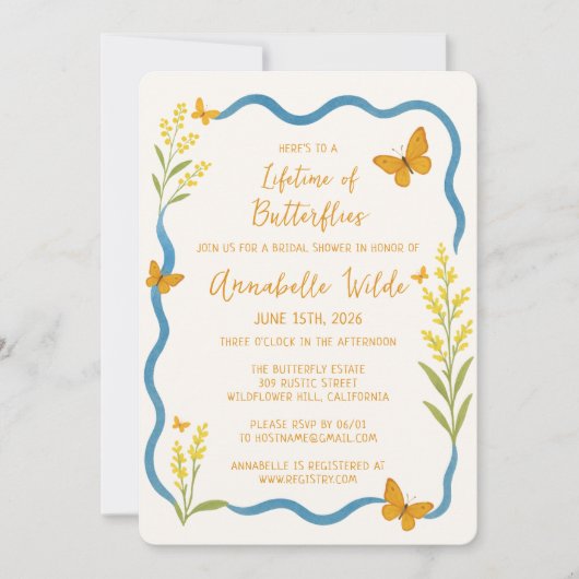 Whimsical Wildflower Butterfly Chic Vrijgezellenfe Kaart (Voorkant)