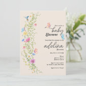 Whimsical Wildflower Butterfly Garden Baby shower Kaart (Staand voorkant)