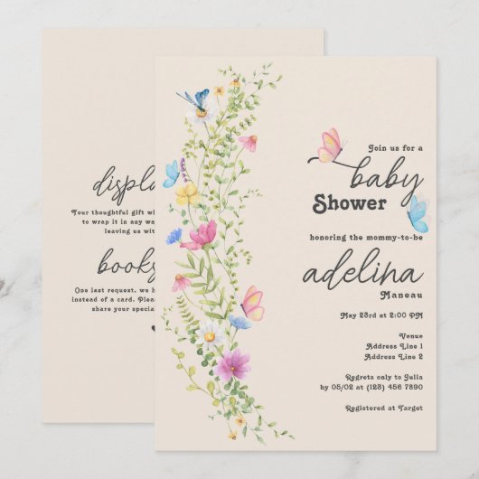 Whimsical Wildflower Butterfly Garden Baby shower Kaart (Voorkant / Achterkant)
