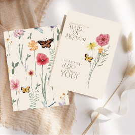 Whimsical Wildflower Butterfly Maid of Honor Kaart