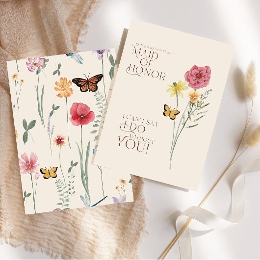 Whimsical Wildflower Butterfly Maid of Honor Kaart
