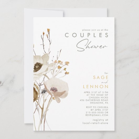 Whimsical Wildflower Couples Shower Invitation Kaart (Voorkant)