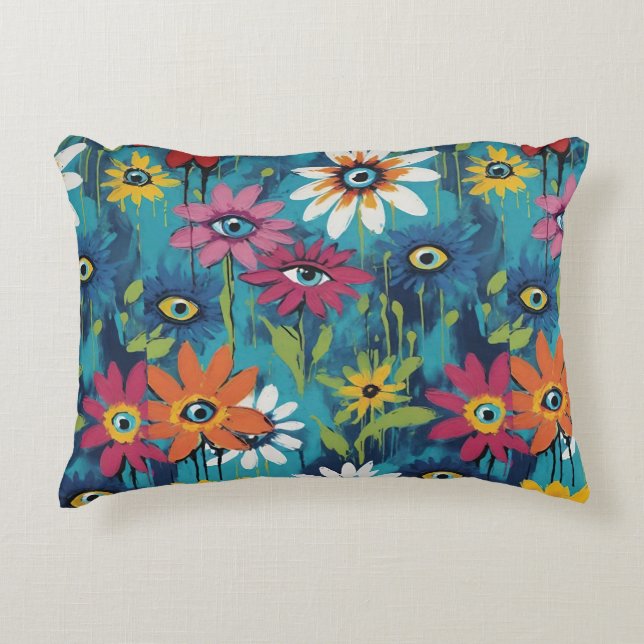 Whimsical Wildflower Daisies met ogen Accent Kussen (Voorkant)