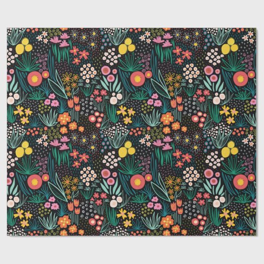 Whimsical Wildflower Dark Garden Folk Print Cadeaupapier (Vlak)