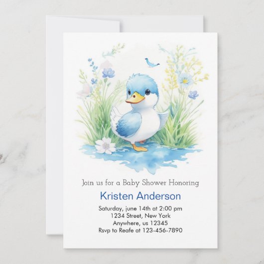 Whimsical Wildflower Duck Boy Baby shower Kaart (Voorkant)
