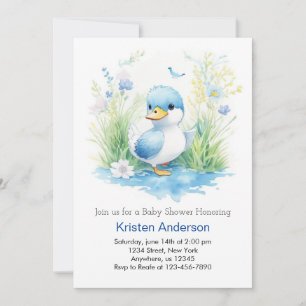 Whimsical Wildflower Duck Boy Baby shower Kaart