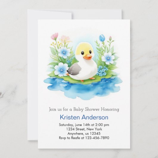 Whimsical Wildflower Duckling Boy Baby shower Kaart (Voorkant)