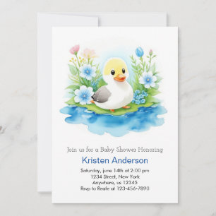 Whimsical Wildflower Duckling Boy Baby shower Kaart