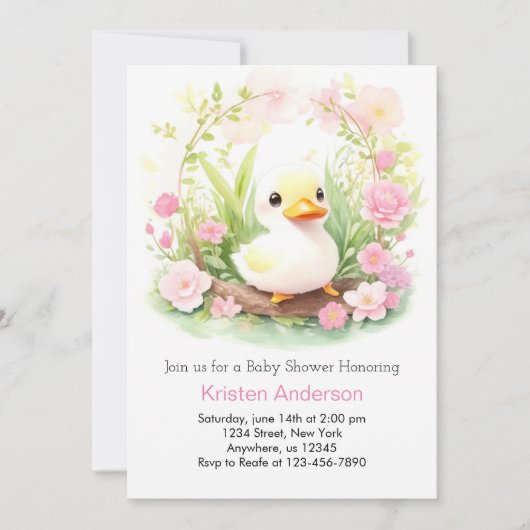 Whimsical Wildflower Duckling Meisje Baby shower Kaart (Voorkant)