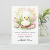 Whimsical Wildflower Duckling Meisje Baby shower Kaart (Staand voorkant)