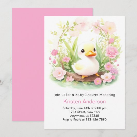 Whimsical Wildflower Duckling Meisje Baby shower Kaart (Voorkant / Achterkant)