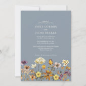 Whimsical Wildflower Dusty Blue Boho Wedding Kaart (Voorkant)