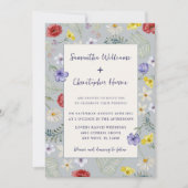 Whimsical Wildflower Dusty Blue Wedding Kaart (Voorkant)