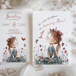 Whimsical Wildflower Een-jaar-oude verjaardag Kaart