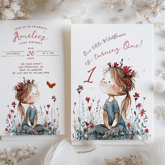 Whimsical Wildflower Een-jaar-oude verjaardag Kaart