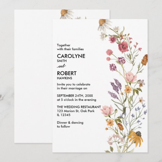 Whimsical Wildflower Elegant Boho Wedding Kaart (Voorkant / Achterkant)
