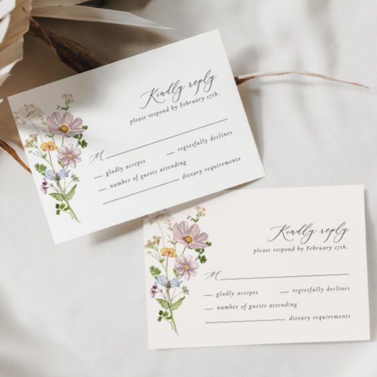 Whimsical Wildflower Elegant Bruiloft RSVP Kaart