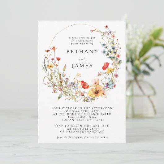 Whimsical Wildflower Engagement Party Kaart (Staand voorkant)