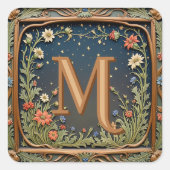 Whimsical Wildflower Evening Monogram Initiaal Vierkante Sticker (Voorkant)