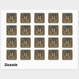 Whimsical Wildflower Evening Monogram Initiaal Vierkante Sticker