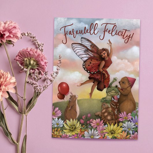 Whimsical Wildflower Fairy and Animals Farewell Kaart