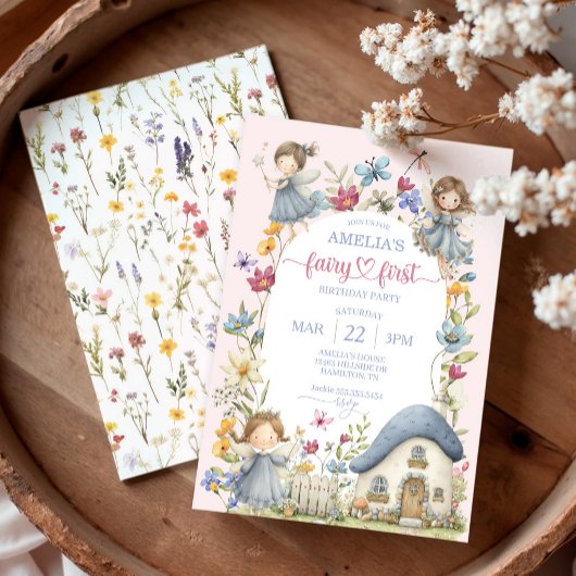 Whimsical Wildflower Fairy First Birthday Party Kaart