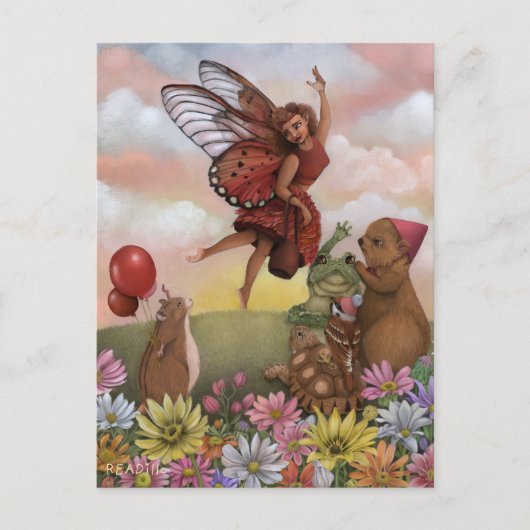 Whimsical Wildflower Fairy Goodbye Animal Friends Briefkaart (Voorkant)