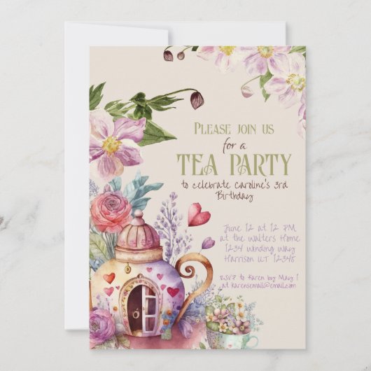 Whimsical Wildflower Fairytale Tea Party Kaart (Voorkant)
