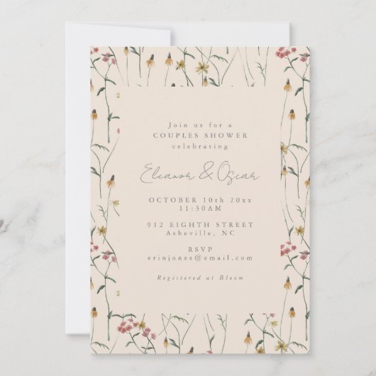Whimsical Wildflower Floral Boho Couples Shower Kaart (Voorkant)