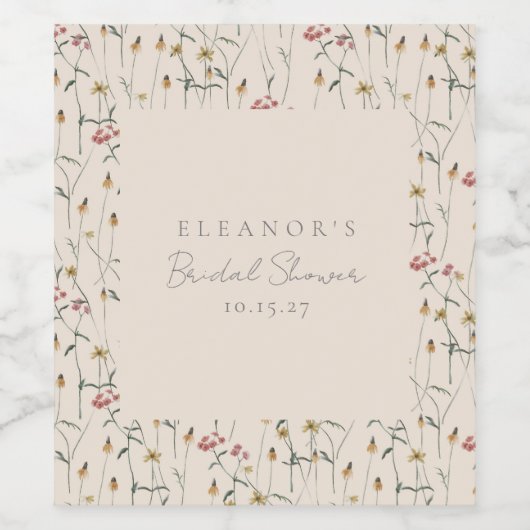 Whimsical Wildflower Floral Custom Vrijgezellenfee Wijn Etiket (Enkel label)
