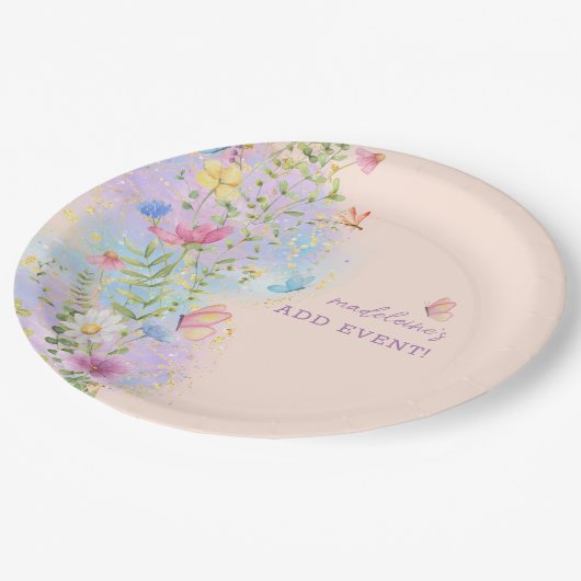 Whimsical Wildflower Floral Garden Vrijgezellenfee Papieren Bordje (Gekanteld)