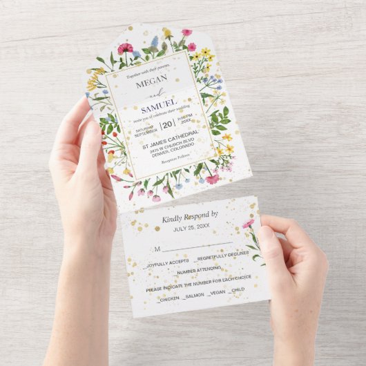 Whimsical Wildflower Foto Weddenschap All In One Uitnodiging (Afscheurbaar)