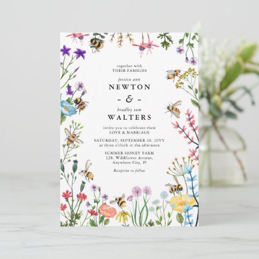 Whimsical Wildflower Garden Summer Boho Wedding Kaart (Staand voorkant)