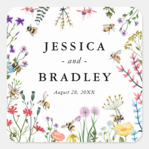 Whimsical Wildflower Garden Summer Boho Wedding Vierkante Sticker