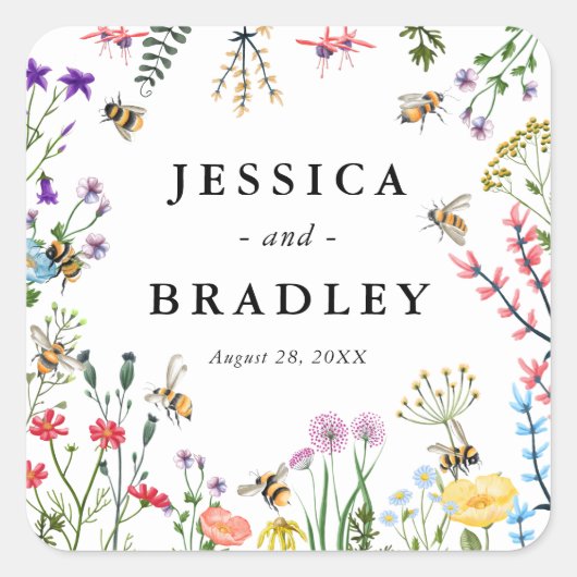 Whimsical Wildflower Garden Summer Boho Wedding Vierkante Sticker (Voorkant)