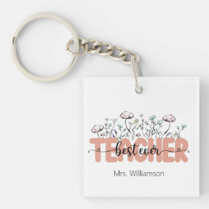 Whimsical Wildflower Gepersonaliseerde Beste Leraa Sleutelhanger