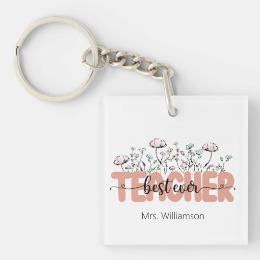 Whimsical Wildflower Gepersonaliseerde Beste Leraa Sleutelhanger (voorkant)