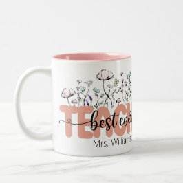 Whimsical Wildflower Gepersonaliseerde Beste Leraa Tweekleurige Koffiemok