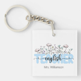 Whimsical Wildflower Gepersonaliseerde Engelse ler Sleutelhanger