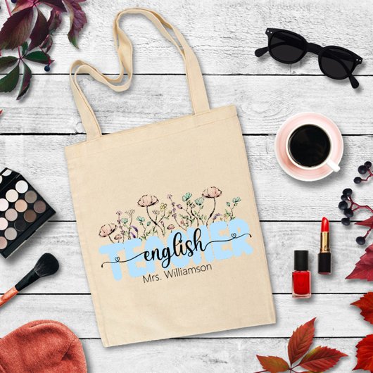 Whimsical Wildflower Gepersonaliseerde Engelse ler Tote Bag