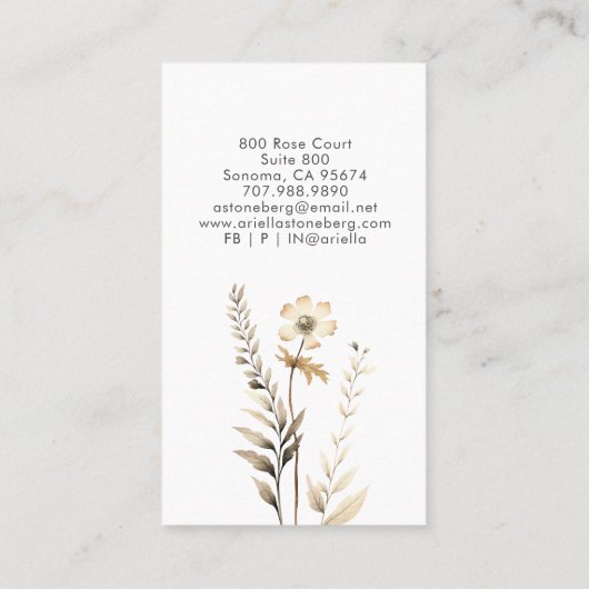 Whimsical Wildflower Handgeschreven Script Visitekaartje (Achterkant)