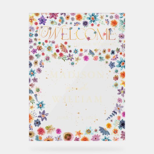Whimsical Wildflower Heart Welkom op onze bruiloft Acryl Bord (Voorkant)