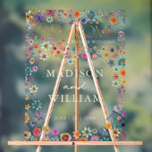 Whimsical Wildflower Heart Welkom op onze bruiloft Acryl Bord (Neutraal)