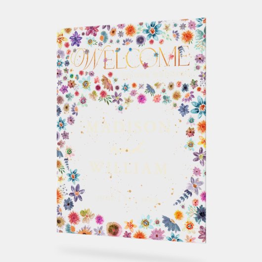 Whimsical Wildflower Heart Welkom op onze bruiloft Acryl Bord (Hoek)