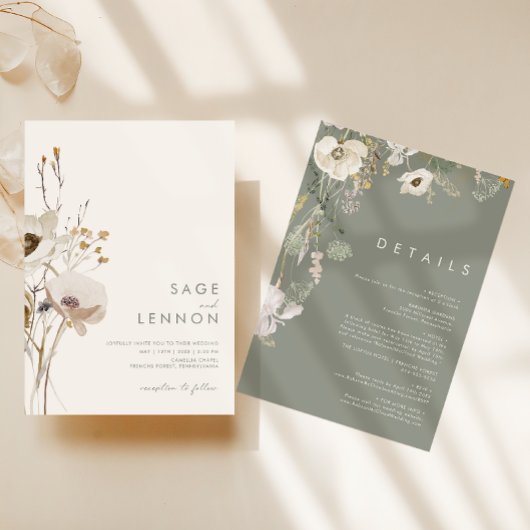 Whimsical Wildflower | Ivory all in one Wedding Kaart