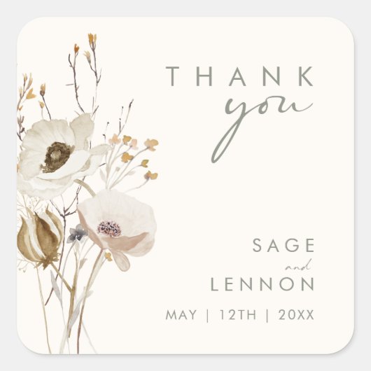 Whimsical Wildflower | Ivory Bedankt Sticker (Voorkant)