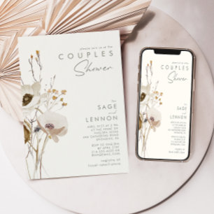 Whimsical Wildflower Ivory Couples Shower Kaart