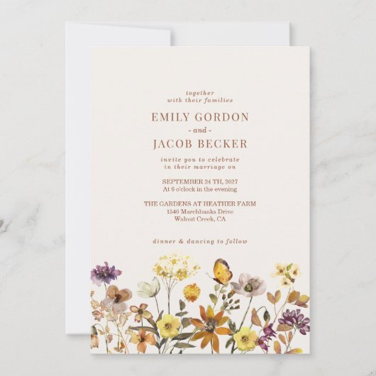 Whimsical Wildflower Ivory Cream Boho Wedding Kaart (Voorkant)